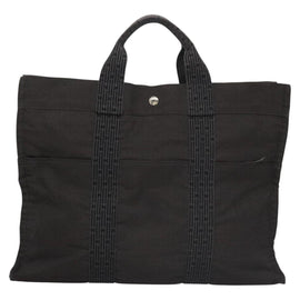 HERMES Her Line MM Tote Bag Canvas Gray Silver Auth bs22307 - 0