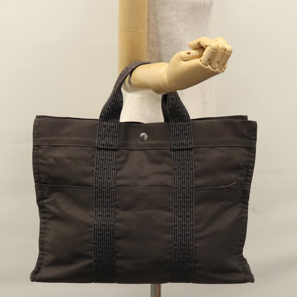 HERMES Her Line MM Tote Bag Canvas Gray Silver Auth bs22307
