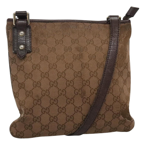 GUCCI GG Canvas Shoulder Bag Brown 257246 Auth bs22316