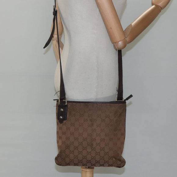 GUCCI GG Canvas Shoulder Bag Brown 257246 Auth bs22316