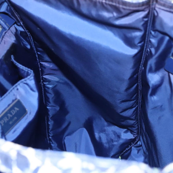 PRADA Flower Tote Bag Nylon Blue Auth bs22344