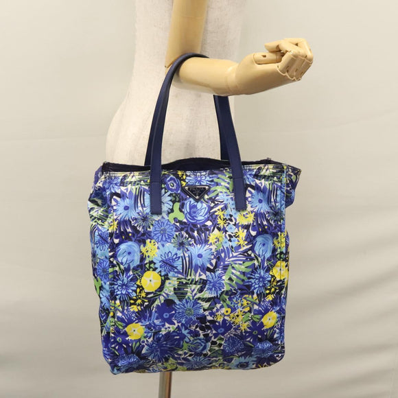 PRADA Flower Tote Bag Nylon Blue Auth bs22344