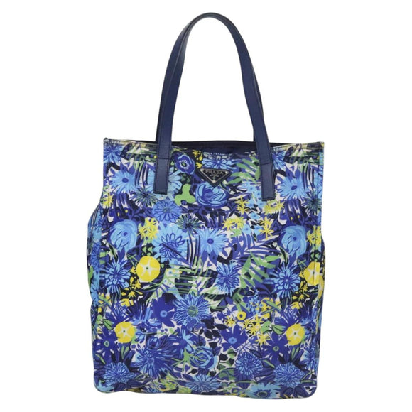 PRADA Flower Tote Bag Nylon Blue Auth bs22344