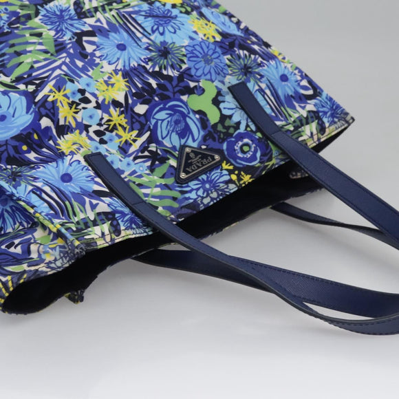 PRADA Flower Tote Bag Nylon Blue Auth bs22344