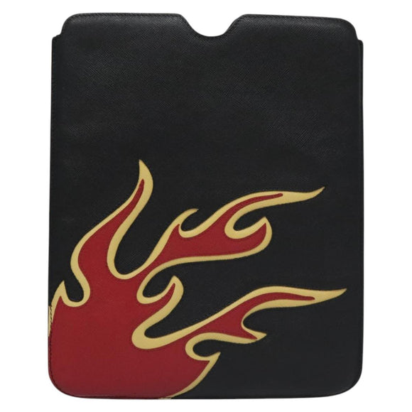 PRADA iPad Case Safiano leather Black Auth bs22372