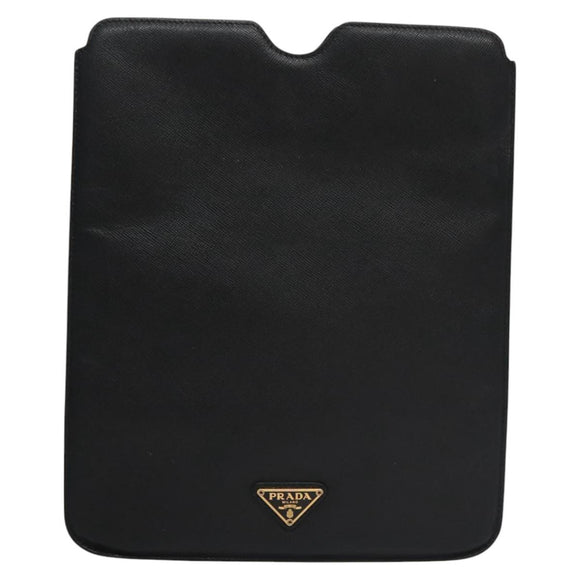 PRADA iPad Case Safiano leather Black Auth bs22372