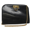 Salvatore Ferragamo Gancini Chain Shoulder Bag Leather Black Gold Auth bs22402-1
