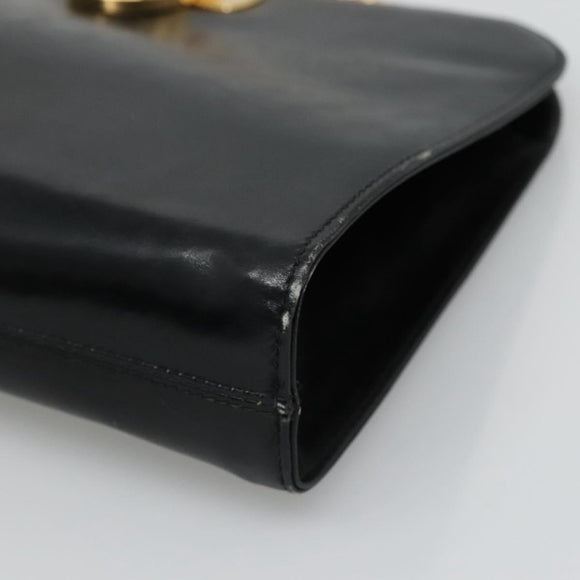 Salvatore Ferragamo Gancini Chain Shoulder Bag Leather Black Gold Auth bs22402