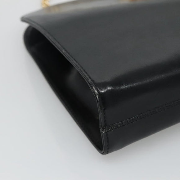 Salvatore Ferragamo Gancini Chain Shoulder Bag Leather Black Gold Auth bs22402