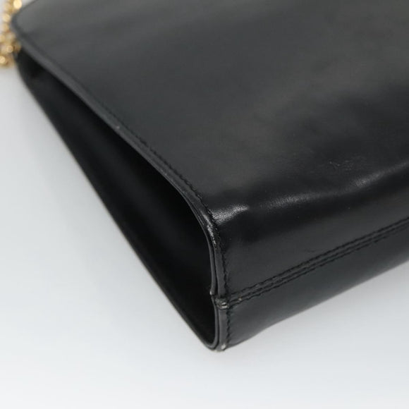 Salvatore Ferragamo Gancini Chain Shoulder Bag Leather Black Gold Auth bs22402