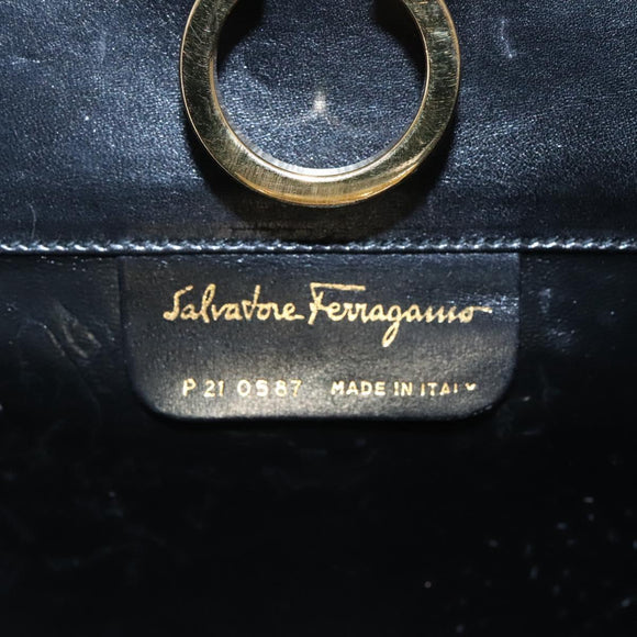 Salvatore Ferragamo Gancini Chain Shoulder Bag Leather Black Gold Auth bs22402