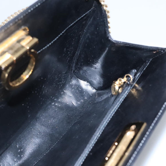Salvatore Ferragamo Gancini Chain Shoulder Bag Leather Black Gold Auth bs22402
