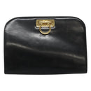 Salvatore Ferragamo Gancini Chain Shoulder Bag Leather Black Gold Auth bs22402-13