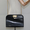 Salvatore Ferragamo Gancini Chain Shoulder Bag Leather Black Gold Auth bs22402-20