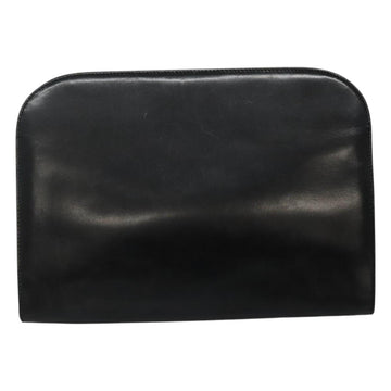 Salvatore Ferragamo Gancini Chain Shoulder Bag Leather Black Gold Auth bs22402 - 0