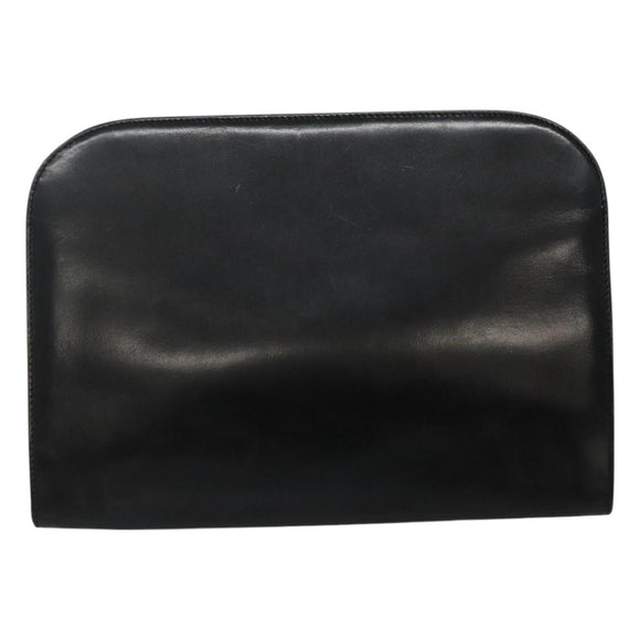 Salvatore Ferragamo Gancini Chain Shoulder Bag Leather Black Gold Auth bs22402