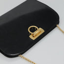 Salvatore Ferragamo Gancini Chain Shoulder Bag Leather Black Gold Auth bs22402-6