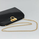 Salvatore Ferragamo Gancini Chain Shoulder Bag Leather Black Gold Auth bs22402-7