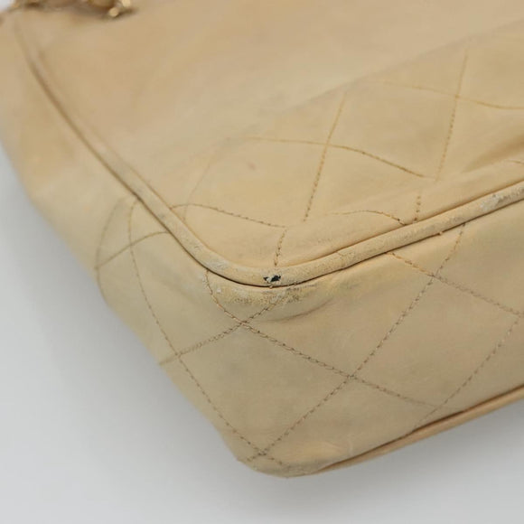 CHANEL Matelasse Chain Shoulder Bag Lamb Skin Beige CC Auth bs22414