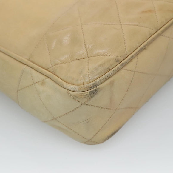 CHANEL Matelasse Chain Shoulder Bag Lamb Skin Beige CC Auth bs22414