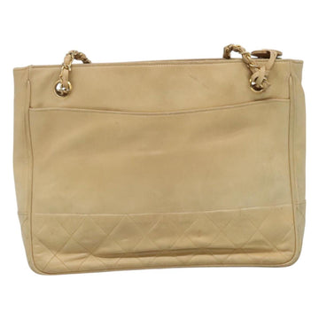 CHANEL Matelasse Chain Shoulder Bag Lamb Skin Beige CC Auth bs22414 - 0