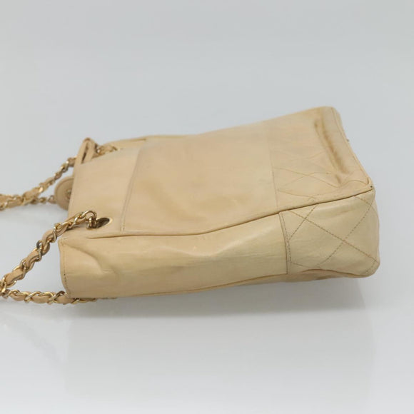 CHANEL Matelasse Chain Shoulder Bag Lamb Skin Beige CC Auth bs22414