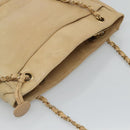CHANEL Matelasse Chain Shoulder Bag Lamb Skin Beige CC Auth bs22414-6