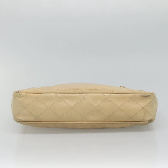 CHANEL Matelasse Chain Shoulder Bag Lamb Skin Beige CC Auth bs22414