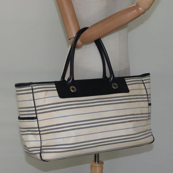 BURBERRY Tote Bag Canvas White Auth bs22443