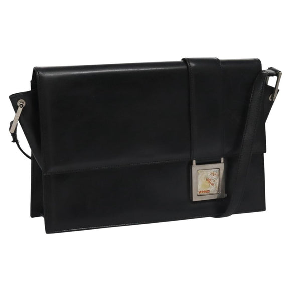 VERSACE Shoulder Bag Leather Black Auth bs22448