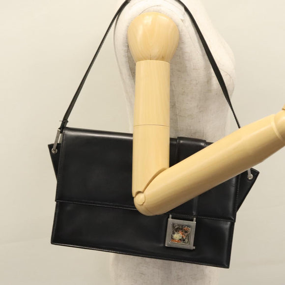 VERSACE Shoulder Bag Leather Black Auth bs22448