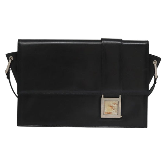 VERSACE Shoulder Bag Leather Black Auth bs22448