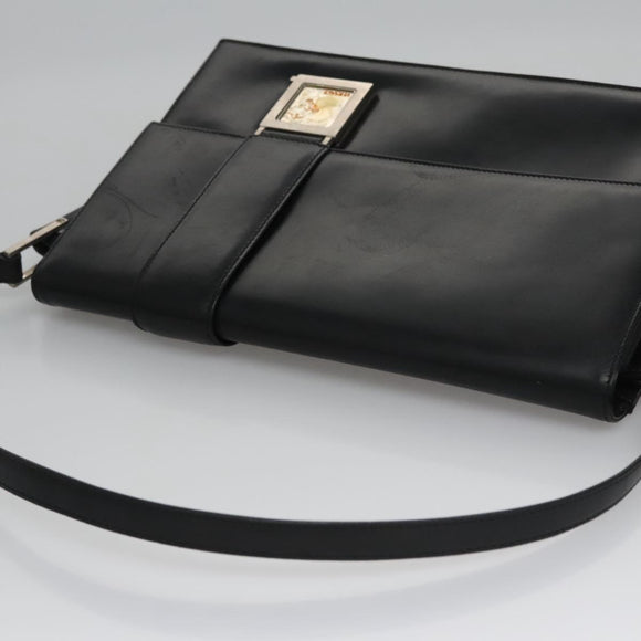 VERSACE Shoulder Bag Leather Black Auth bs22448