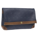 Christian Dior Honeycomb Canvas Clutch Bag PVC Leather Navy Auth bs22450-1