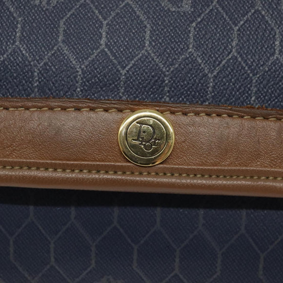 Christian Dior Honeycomb Canvas Clutch Bag PVC Leather Navy Auth bs22450