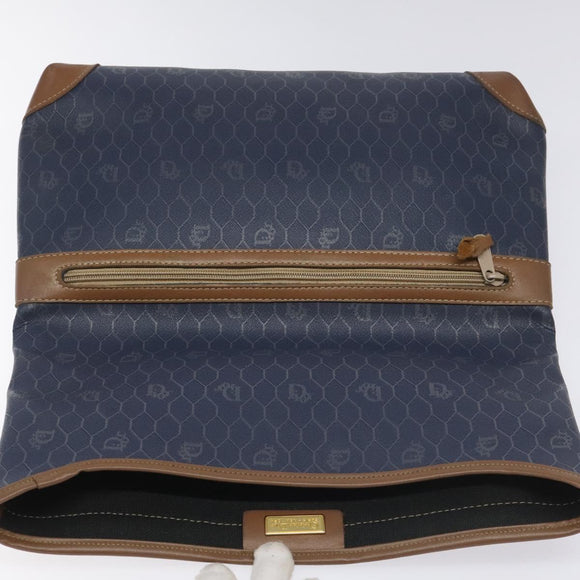 Christian Dior Honeycomb Canvas Clutch Bag PVC Leather Navy Auth bs22450