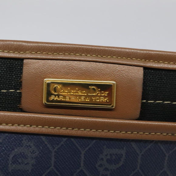 Christian Dior Honeycomb Canvas Clutch Bag PVC Leather Navy Auth bs22450