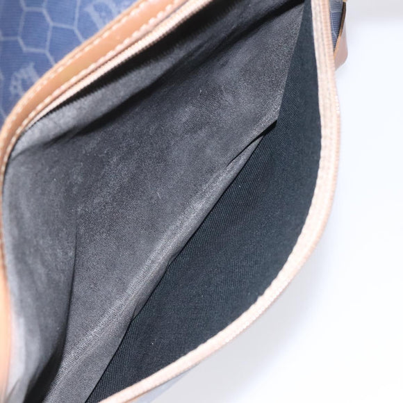 Christian Dior Honeycomb Canvas Clutch Bag PVC Leather Navy Auth bs22450