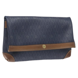Christian Dior Honeycomb Canvas Clutch Bag PVC Leather Navy Auth bs22450