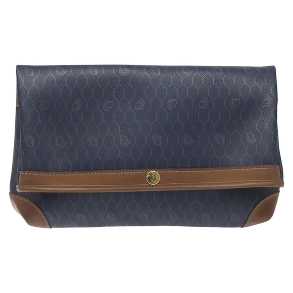 Christian Dior Honeycomb Canvas Clutch Bag PVC Leather Navy Auth bs22450