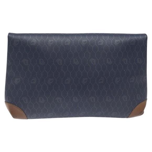 Christian Dior Honeycomb Canvas Clutch Bag PVC Leather Navy Auth bs22450