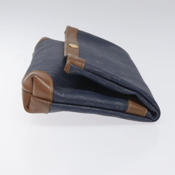 Christian Dior Honeycomb Canvas Clutch Bag PVC Leather Navy Auth bs22450