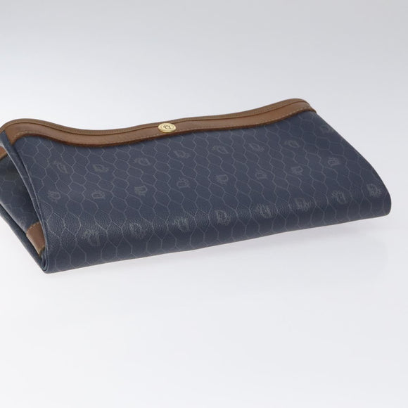 Christian Dior Honeycomb Canvas Clutch Bag PVC Leather Navy Auth bs22450
