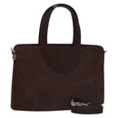 BVLGARI Hand Bag Suede 2way Brown Silver Auth bs22466-1