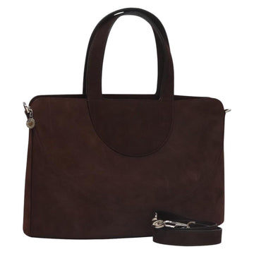 BVLGARI Hand Bag Suede 2way Brown Silver Auth bs22466
