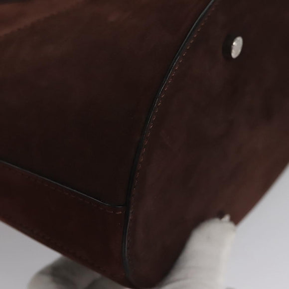 BVLGARI Hand Bag Suede 2way Brown Silver Auth bs22466