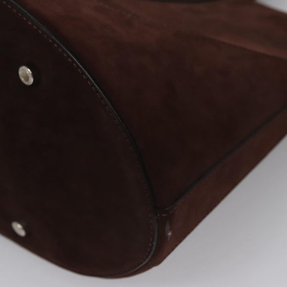 BVLGARI Hand Bag Suede 2way Brown Silver Auth bs22466