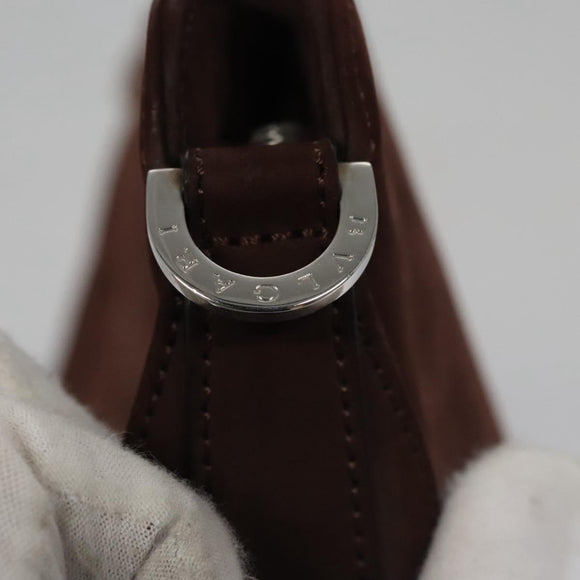 BVLGARI Hand Bag Suede 2way Brown Silver Auth bs22466