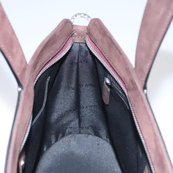 BVLGARI Hand Bag Suede 2way Brown Silver Auth bs22466