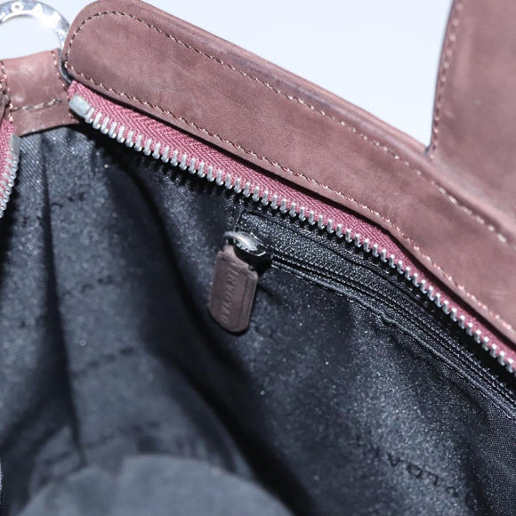 BVLGARI Hand Bag Suede 2way Brown Silver Auth bs22466